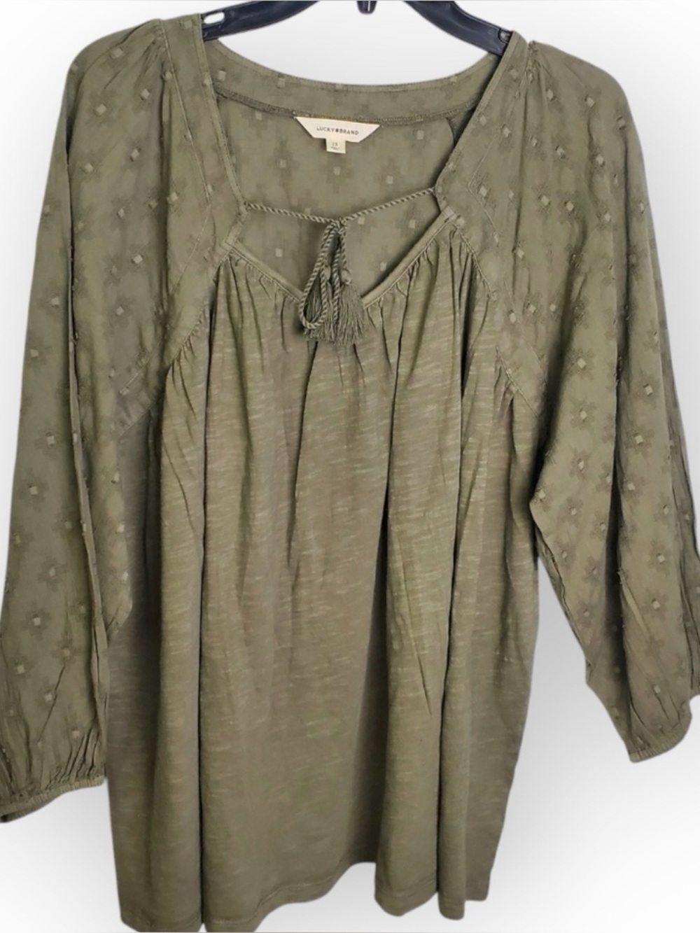 Lucky Brand Boho Peasant Top / Olive Green/ Size 2X